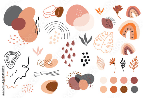 Terra bohemian aesthetic details. Trendy abstract hand drawn isolate.Abstract elements terra cotta earthy tones,vector isolated