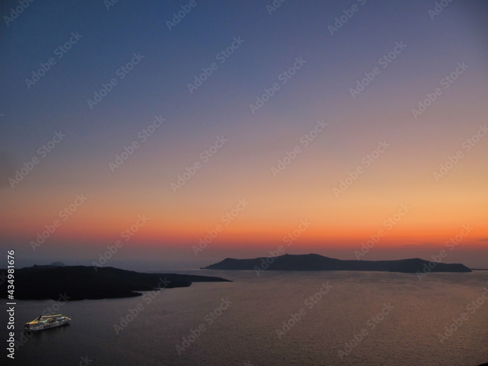 Dusk over Santorini's volcanic basin