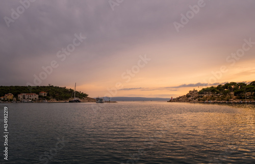 Makarska bay and marina at sunset. Croatia  August 2020