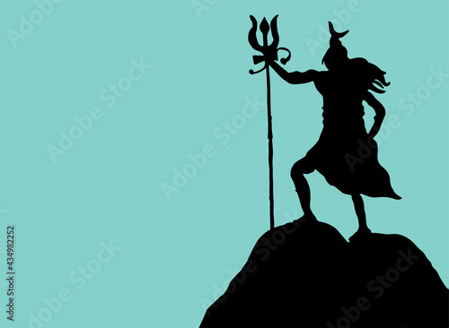 Drawing or sketch of Indian famous powerful god Lord Shiva, Parvati and his symbols outline photo