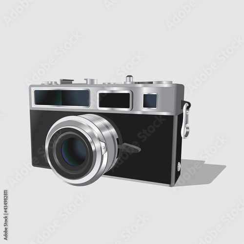 Vector neat accurate illustration of vintage classic photo camera. Realistic retro old photo camera on white background. Isolated