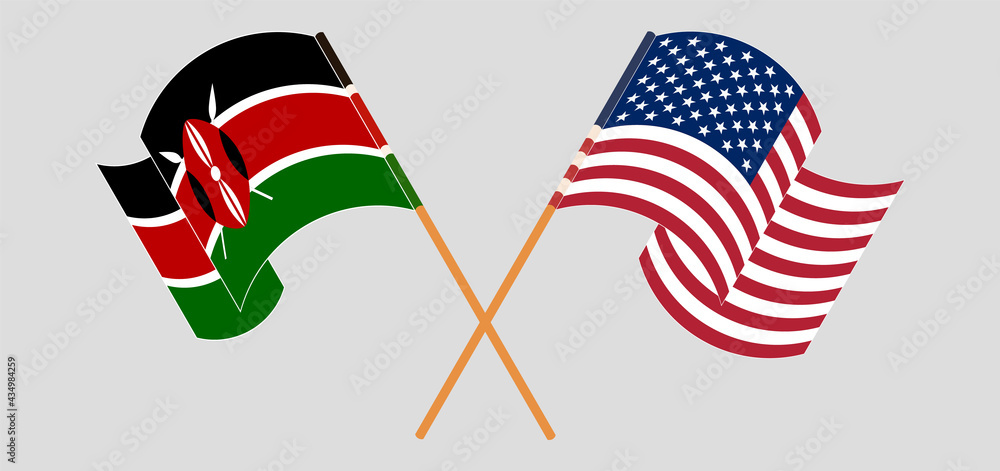 Crossed and waving flags of Kenya and the USA Crossed and waving flags of Kenya and the USA