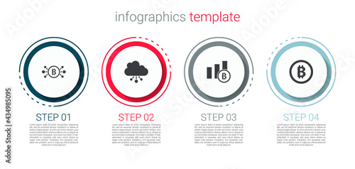 Set Bitcoin in circuit, Cryptocurrency cloud mining, Pie chart infographic bitcoin and . Business infographic template. Vector