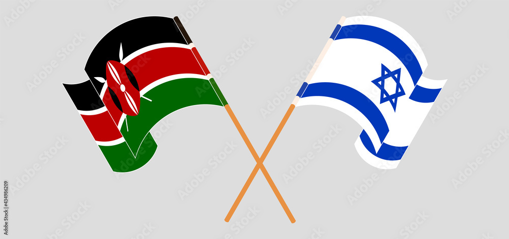 Crossed and waving flags of Kenya and Israel Crossed and waving flags of Kenya and Israel