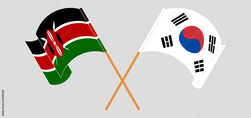 Crossed and waving flags of Kenya and South Korea Crossed and waving flags of Kenya and South Korea