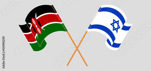 Crossed and waving flags of Kenya and Israel