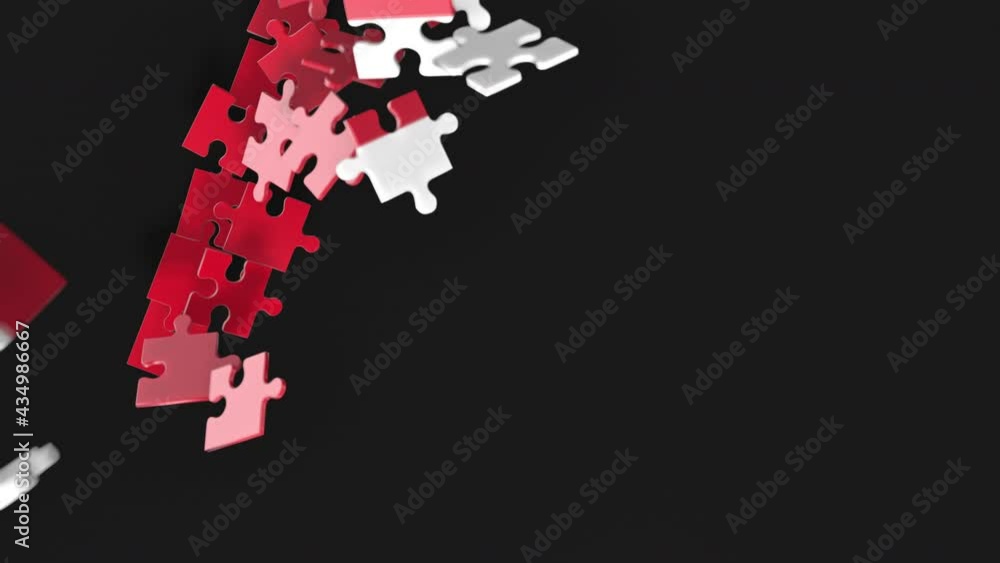 Animation of jigsaw puzzle assemble. Problem solving and completing concept. Peru national flag integration. Symbol of association and connection. Isolated on dark background. Animation of jigsaw puzzle assemble. Problem solving and completing concept. Peru national flag integration. Symbol of association and connection. Isolated on dark background.