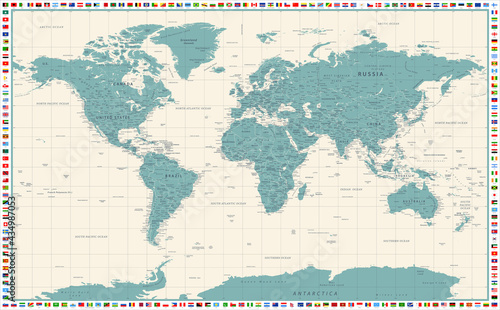 Fototapeta Naklejka Na Ścianę i Meble -  World Map - Light Faded Colors. Flags. Stock Vector