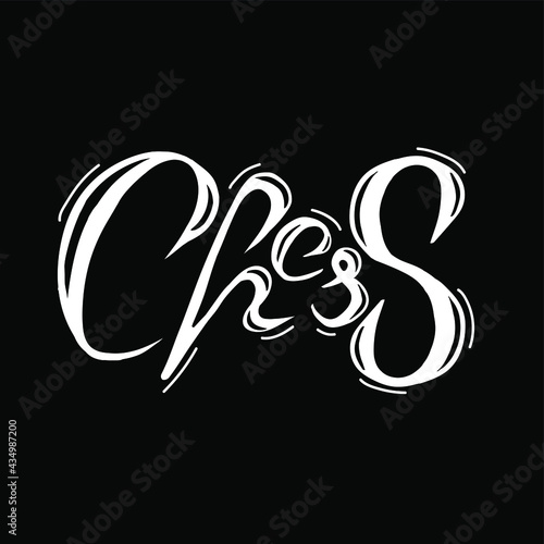 Vector illustration of chess. Handwritten letters. Lettering. For printing products: postcard, poster, invitations. As a logo for companies that organize chess tournaments, training, and chess clubs.