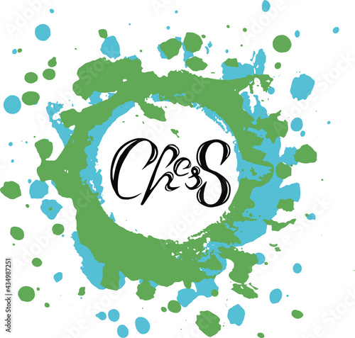 Vector illustration of chess. Handwritten letters. Lettering. For printing products: postcard, poster, invitations. As a logo for companies that organize chess tournaments, training, and chess clubs.