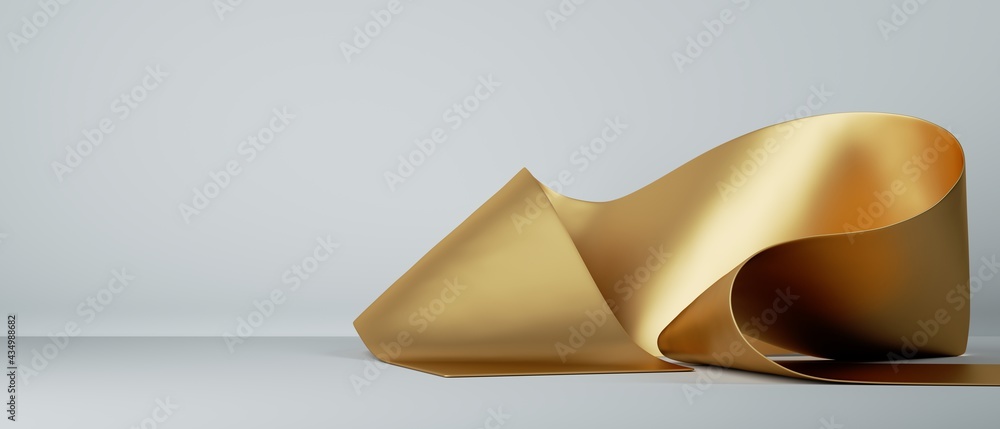 3d render, abstract fashion background with folded gold ribbon, paper stripe macro, golden foil scroll 3d render, abstract fashion background with folded gold ribbon, paper stripe macro, golden foil scroll
