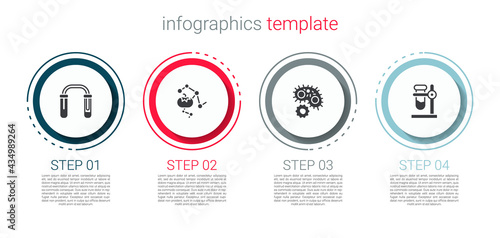 Set Test tube and flask, Genetically modified food, Virus and on stand. Business infographic template. Vector