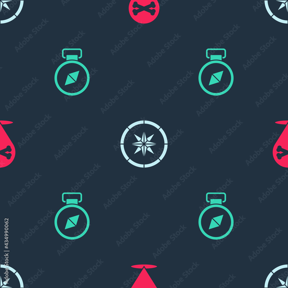 Set Location pirate, Compass and on seamless pattern. Vector Set Location pirate, Compass and on seamless pattern. Vector