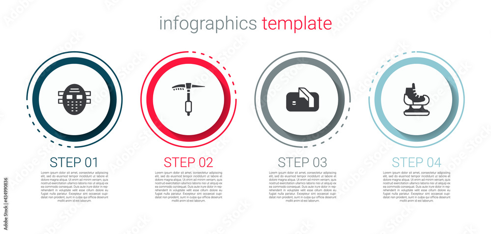 Set Hockey mask, Ice axe, hockey goal and Skates. Business infographic template. Vector Set Hockey mask, Ice axe, hockey goal and Skates. Business infographic template. Vector