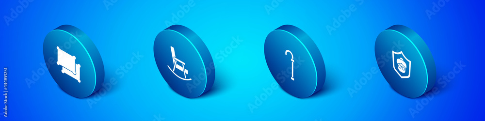 Set Isometric Pillow, Walking stick cane, Grandmother and Rocking chair icon. Vector Set Isometric Pillow, Walking stick cane, Grandmother and Rocking chair icon. Vector