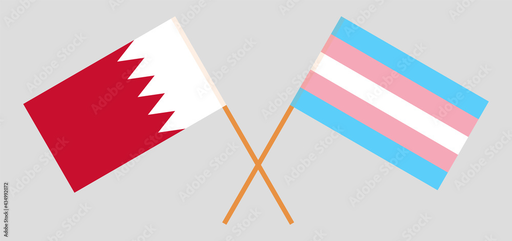 Crossed flags of Bahrain and Transgender Pride. Official colors. Correct proportion Crossed flags of Bahrain and Transgender Pride. Official colors. Correct proportion