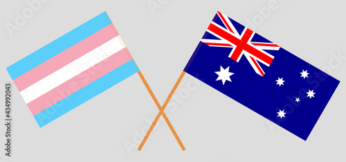 Crossed flags of Transgender Pride and Australia. Official colors. Correct proportion
