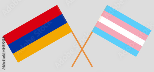 Crossed flags of Armenia and Transgender Pride. Official colors. Correct proportion