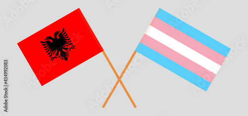 Crossed flags of Albania and Transgender Pride. Official colors. Correct proportion