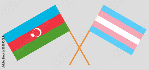 Crossed flags of Azerbaijan and Transgender Pride. Official colors. Correct proportion