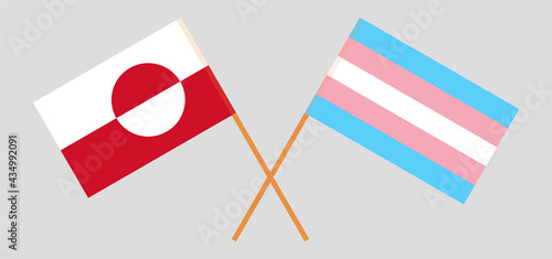 Crossed flags of Greenland and Transgender Pride. Official colors. Correct proportion