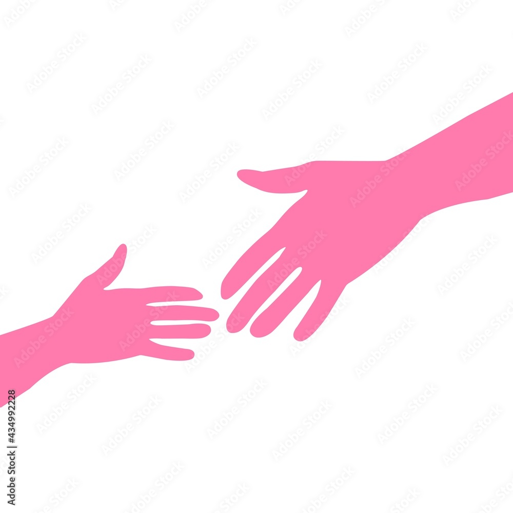 Vector illustration for the day of father, family, mother. A child's hand reaches for an adult's.