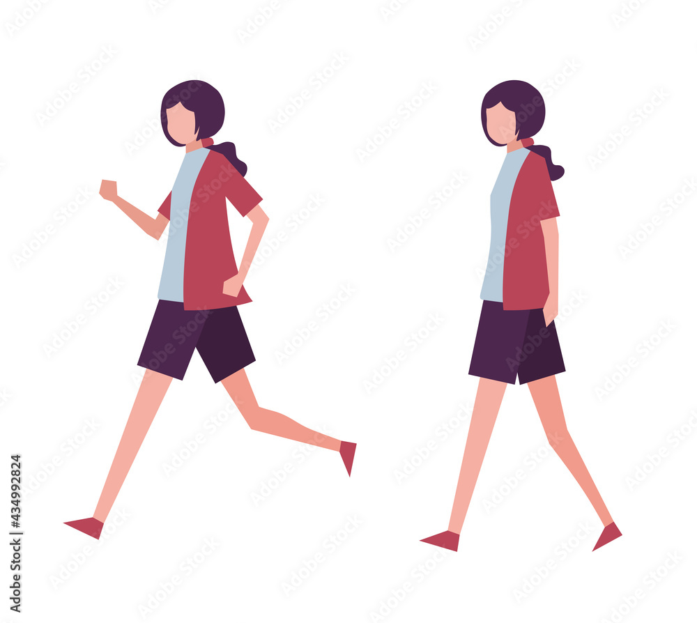 走る女性と歩く女性のセット 人物フラットイラスト Stock Vector Adobe Stock