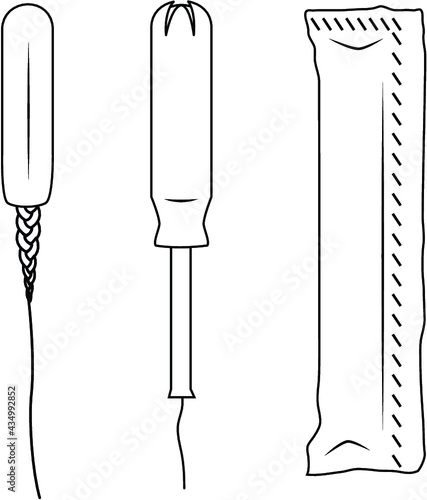 Three tampons: braided, with applicator, and in packaging