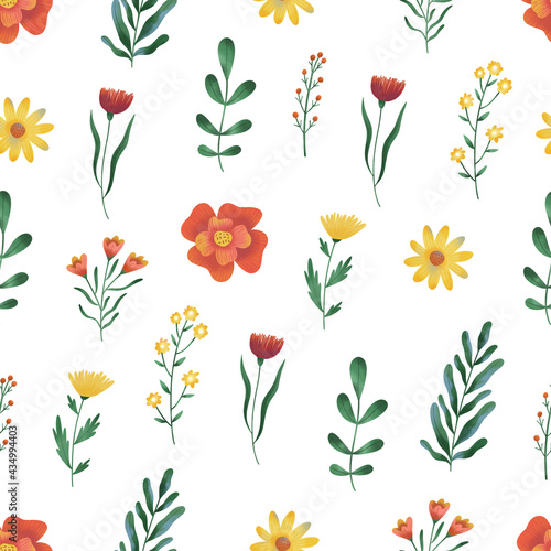 Wallpaper Mural Seamless floral pattern with hand drawn watercolor wild flowers and leaves Torontodigital.ca