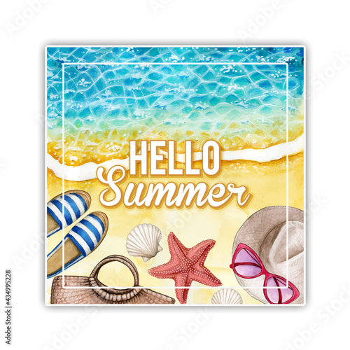 Watercolor square summer banner