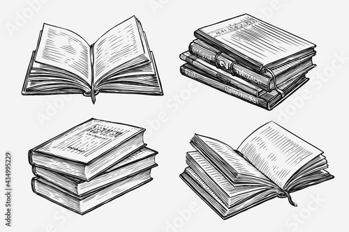 Hand drawn books set. Education concept vintage sketch vector illustration