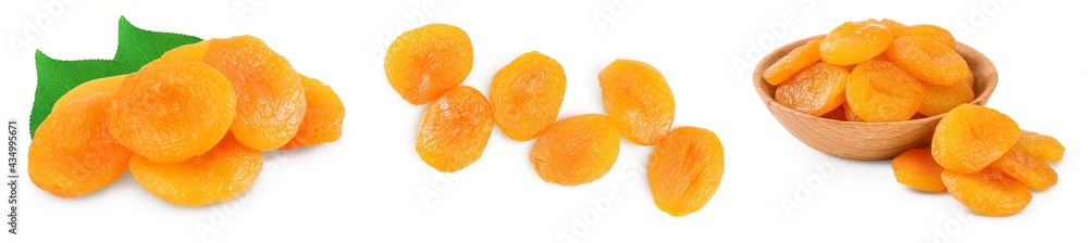 Dried apricots isolated on white background with clipping path and full depth of field. Set or collection