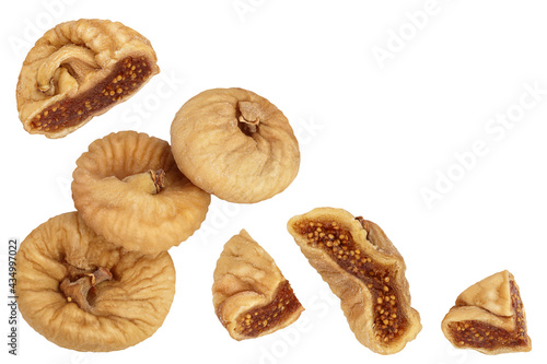 dried fig isolated on white background with clipping path and full depth of field. Top view with copy space for your text.. Flat lay
