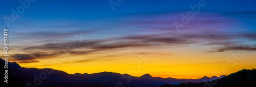 Panorama of Sunset  Sunrise in the Mountains over Horizon