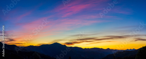 Panorama of Mountain horizon at sunset, sunrise