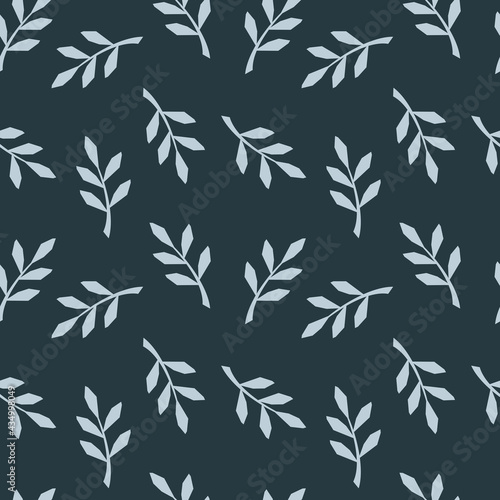 Foliage. Leaves on a blue background. Seamless natural pattern for printing on fabric, textiles, decorative pillows, clothing, book covers, curtains. Tropical plants. Abstract and artistic palm leaves