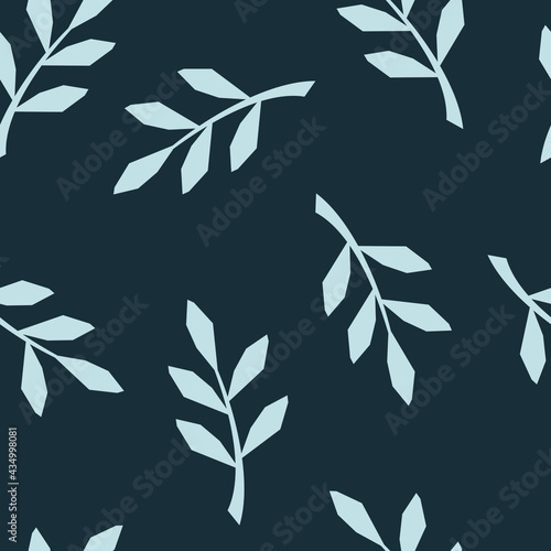 Foliage. Leaves on a blue background. Seamless natural pattern for printing on fabric  textiles  decorative pillows  clothing  book covers  curtains. Tropical plants. Artistic palm leaves. Vector.