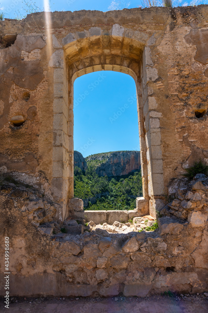 Window of the castle of the town of Chulilla in the mountains of the Valencian community. Spain