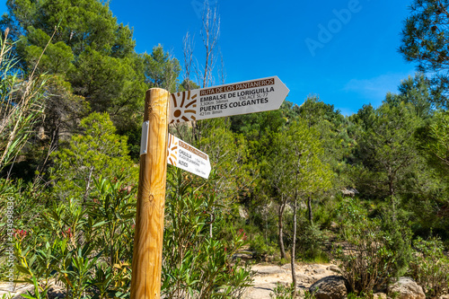 Route of the Pantaneros towards the hanging bridges in the Loriguilla reservoir. Chulilla town in the Valencian community. Spain photo