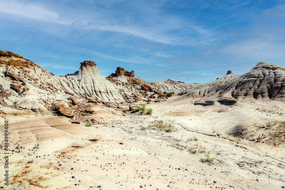 Dinosaur Provincial Park in Alberta, Canada, a UNESCO World Heritage Site noted for its striking badland topography and abundance of dinosaur fossils, one of the richest fossil locales in the world.