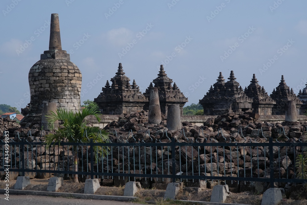 Naklejka premium Klaten, Indonesia, May 21, 2021. One of the tourist attractions in Central Java, buildings and ruins at the historic site of Plaosan Temple