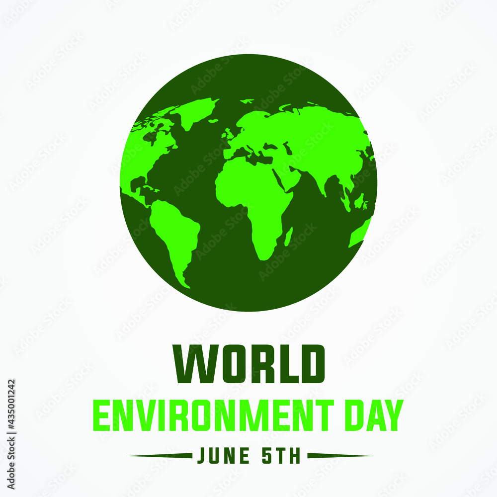 world environment day modern creative banner, sign, design concept, social media template  with green text and globe icon  on a light  background 