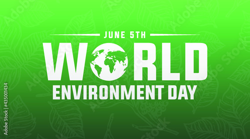 world environment day June 5th modern creative banner, sign, design concept, social media template with white text and globe icon on a green abstract background 