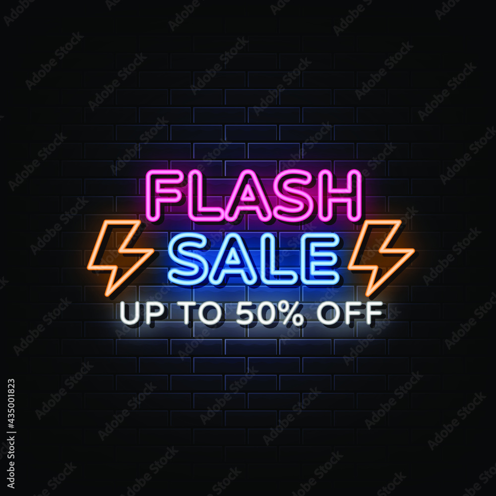 Flash sale neon signs vector. Design template neon sign