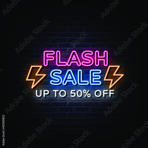 Flash sale neon signs vector. Design template neon sign