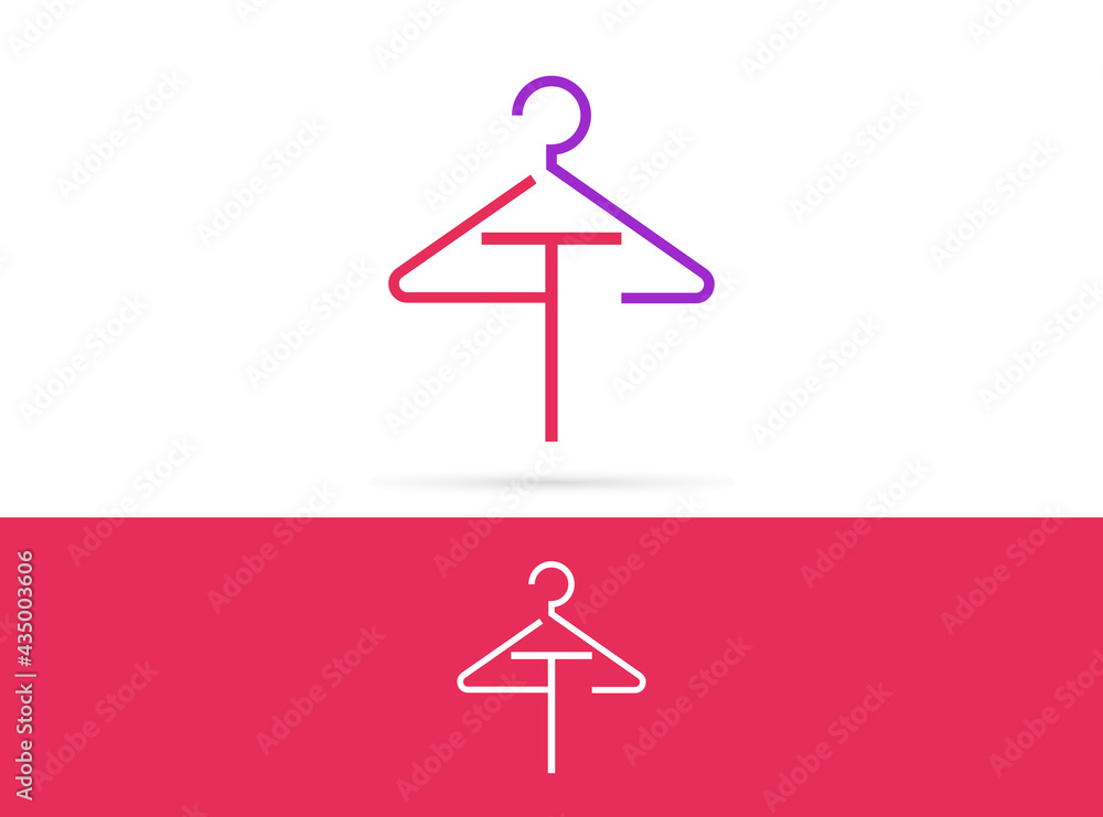 Letter T hanger logo design. Vector combination of hook and letter Letter T hanger logo design. Vector combination of hook and letter