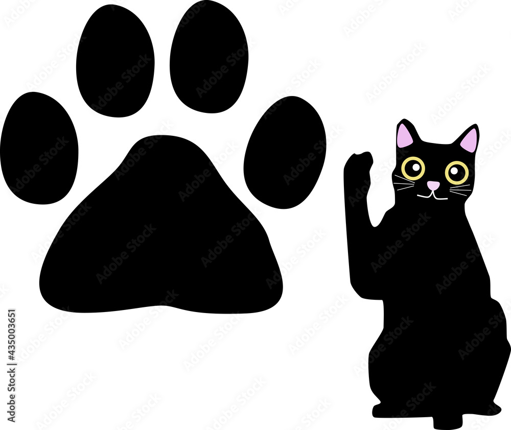 Fototapeta premium 手を上げる猫と肉球のイラスト素材
