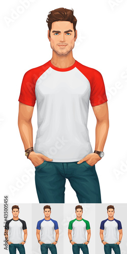 Handsome Young Man Wearing a Raglan T-Shirt