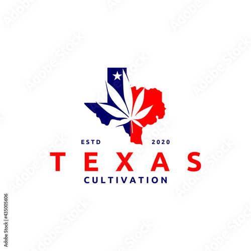 US Texas Map with Cannabis Leaf Logo