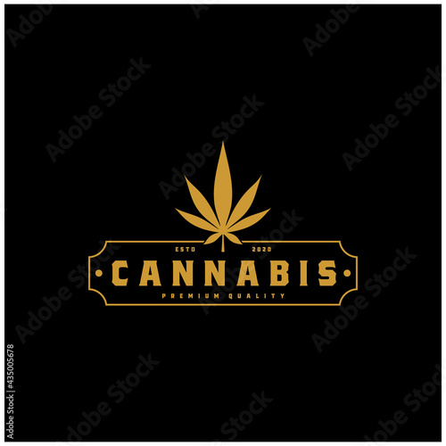 Cannabis, Marijuana, Elegant Vintage Badge Label Gold Logo Design Inspiration